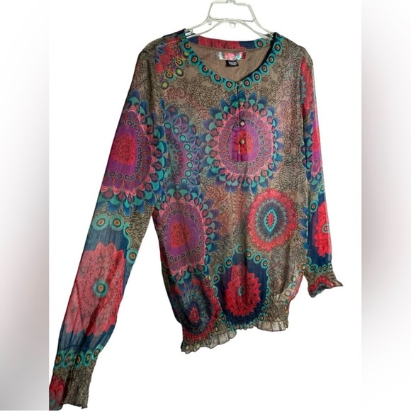 NWOT Desigual Sheer Blouse Tunic Colorful Circle
Pattern Long Sleeve, Large - Picture 5 of 10